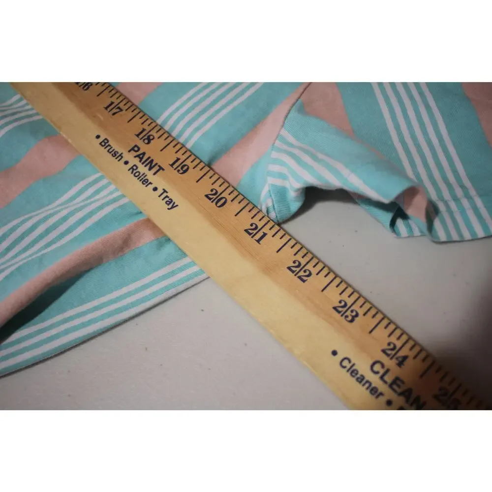 guess striped tee pastel teal pink triangle logo y2k summer vibe size large - Picture 6 of 7